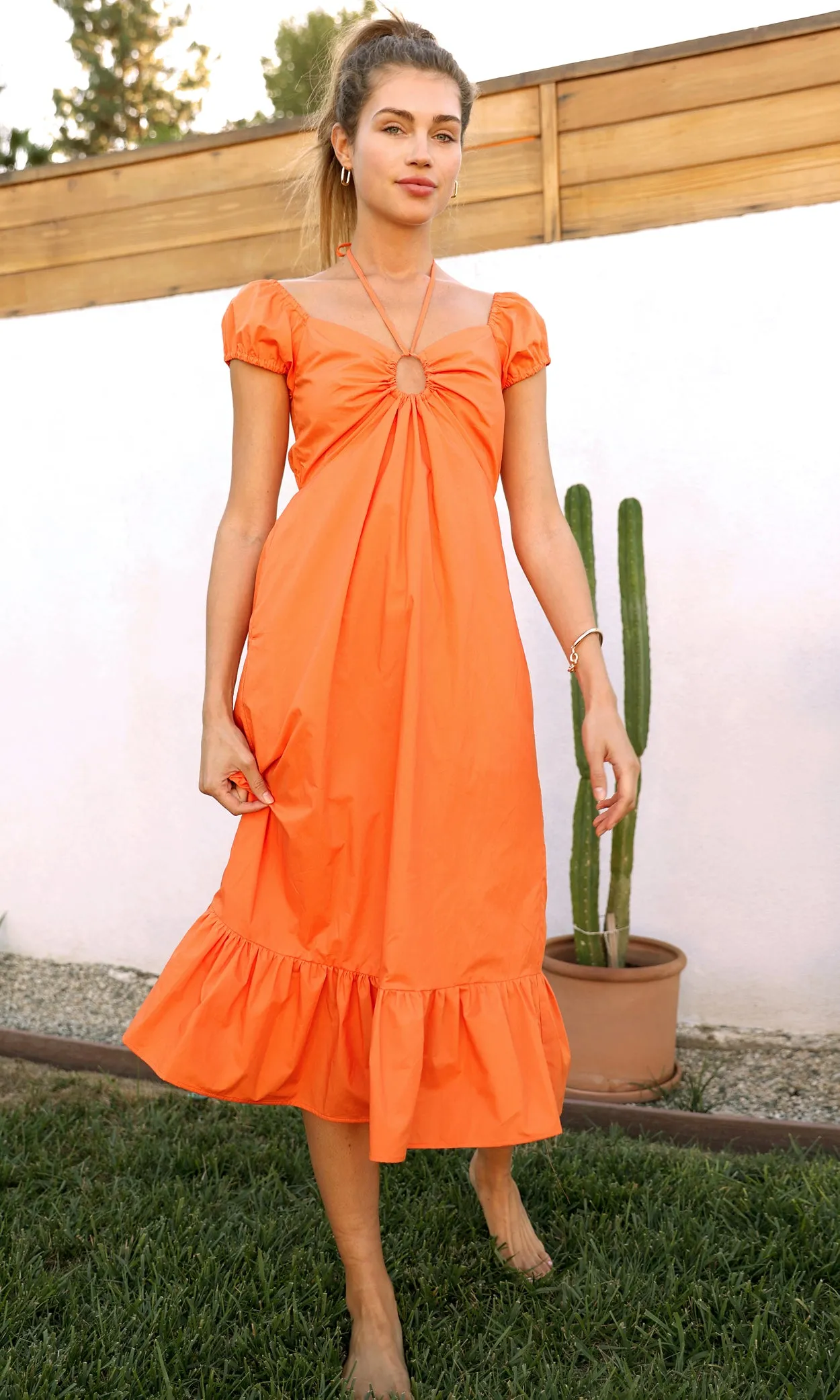 Andrea Cap Sleeve Poplin Midi Dress