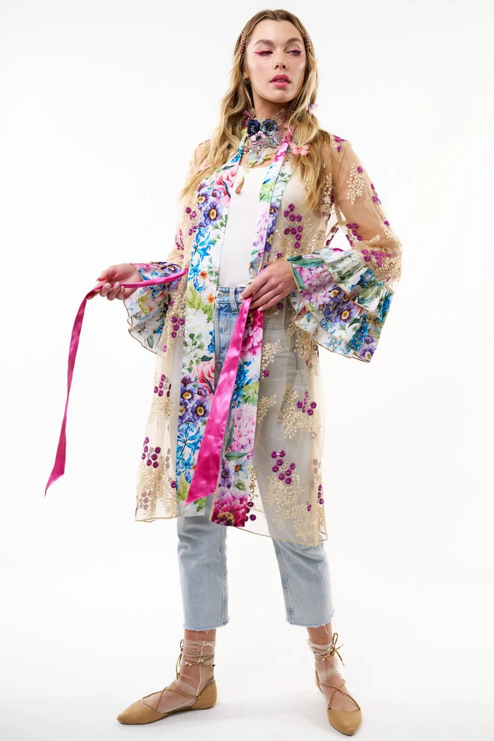 Arrata - Ibiza Embellished Mesh Kimono