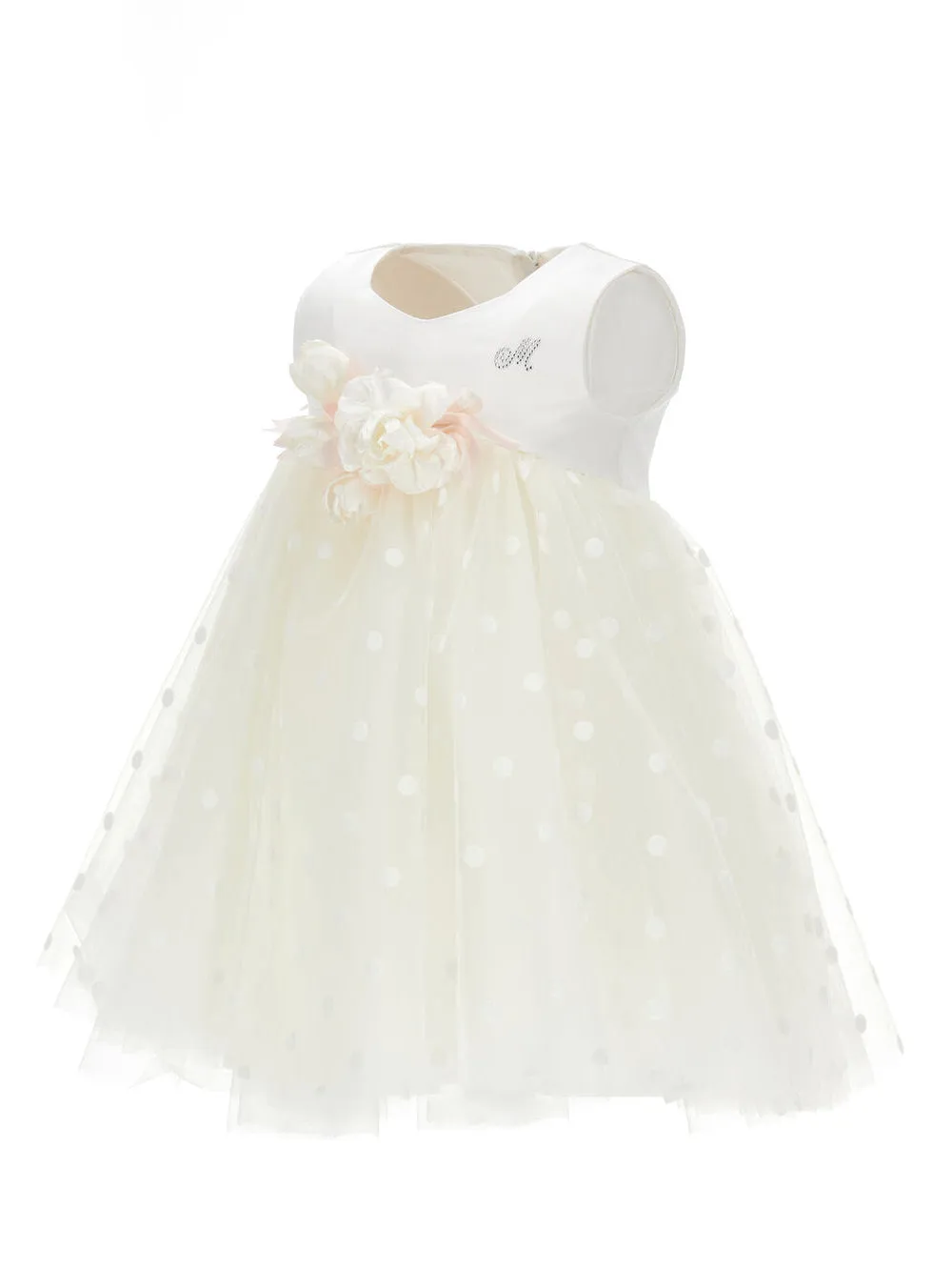 Baby tulle dress with appliquéd flowers