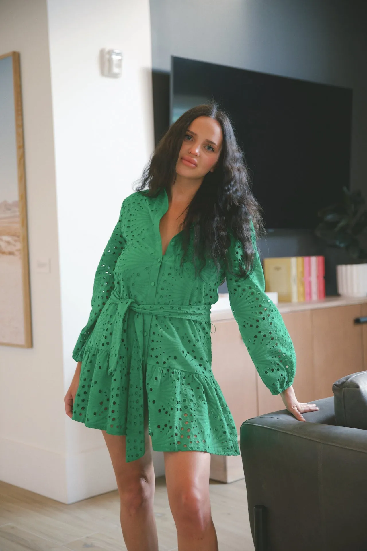 Bianca Green Eyelet Dress