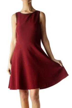 Burgundy Round Neck A-Line Knit Dress