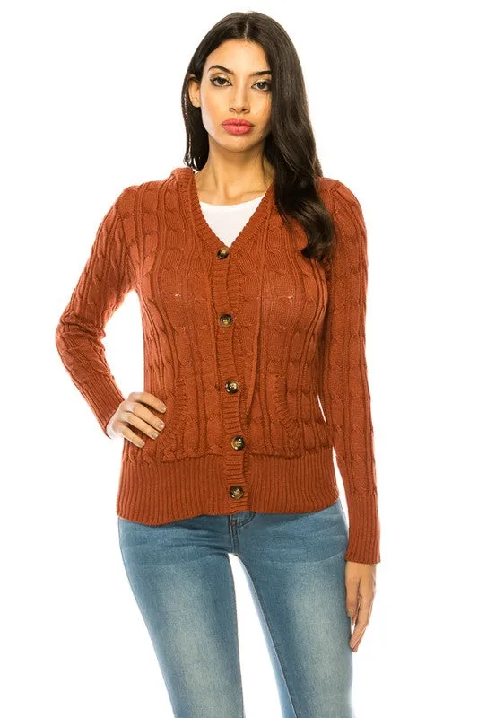 Cable Knit Hooded Cardigan