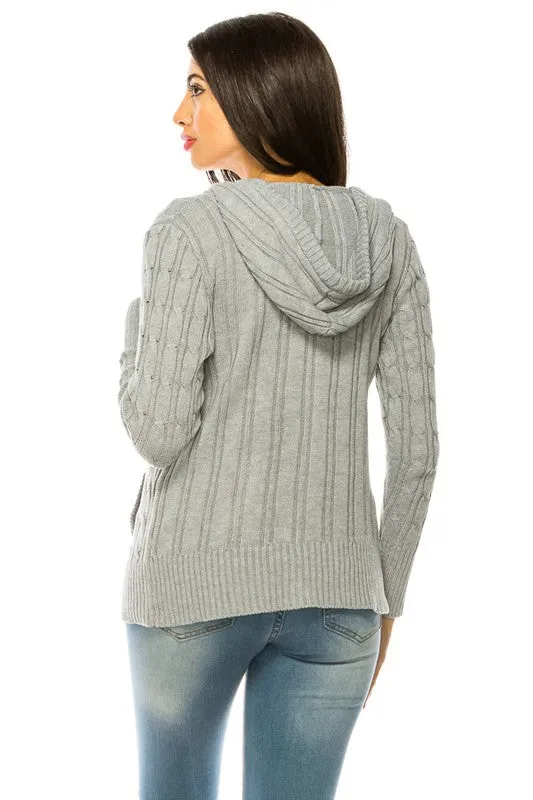 Cable Knit Hooded Cardigan