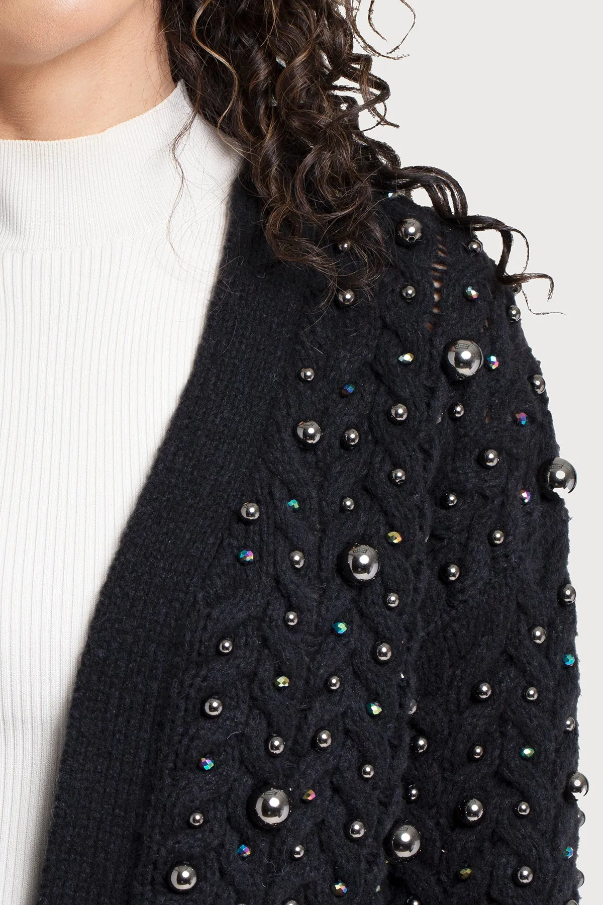 Holiday Cardigan Pearl Knit In Black