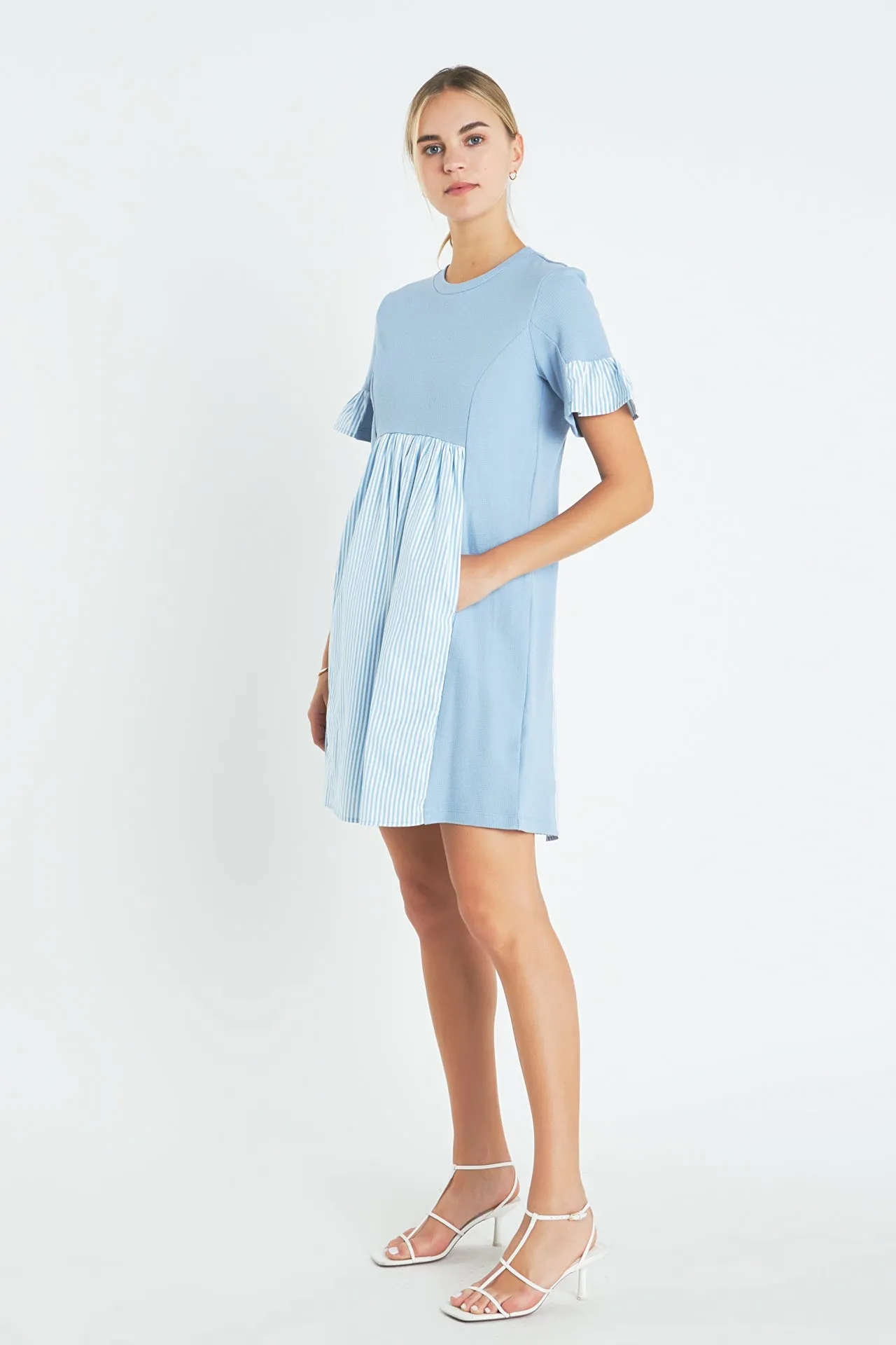 Knit Stripe Woven Mixed Dress