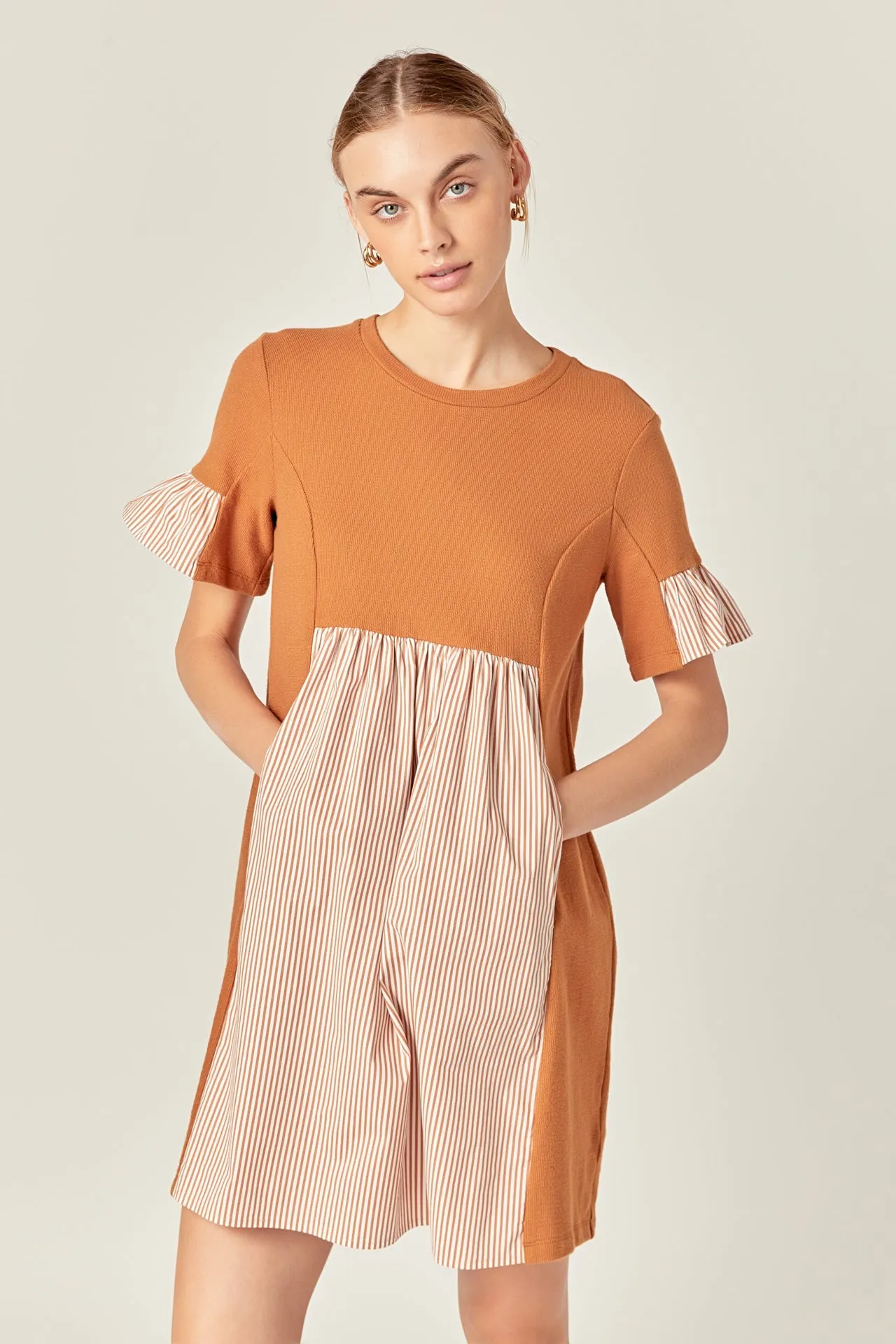 Knit Stripe Woven Mixed Dress