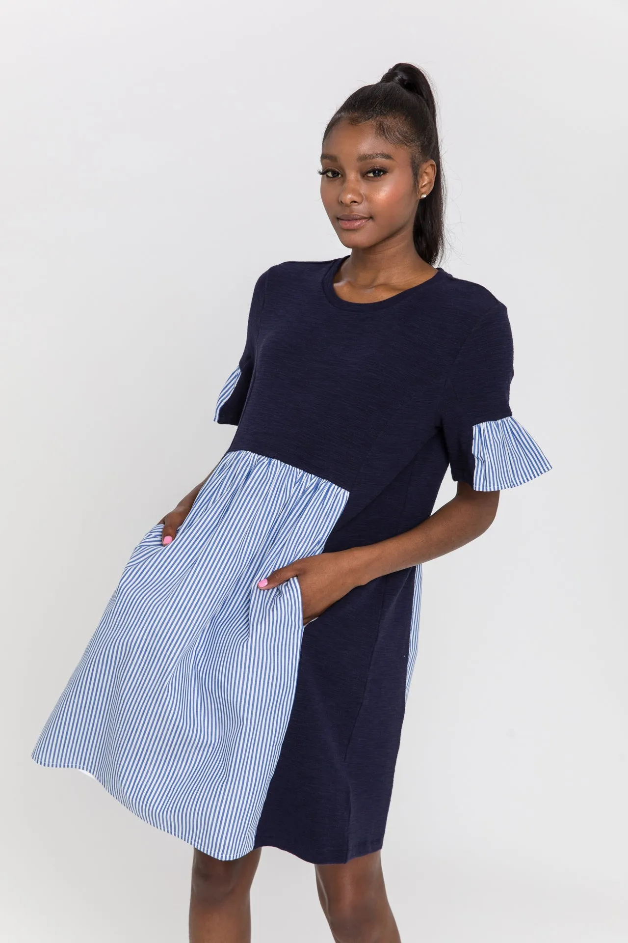 Knit Stripe Woven Mixed Dress