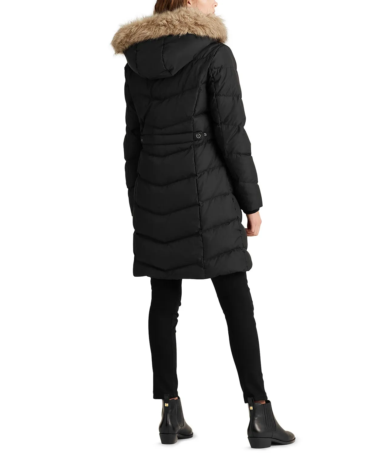 Lauren Ralph Lauren Women's Faux-Fur-Trim Hooded Down Puffer Coat  Color Black Size S