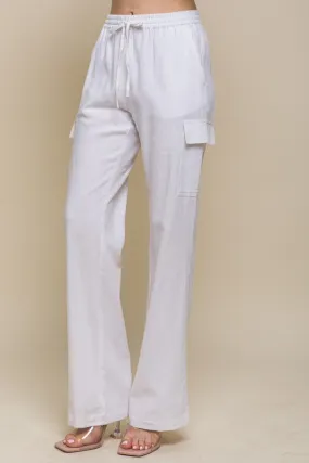 Linen Blend Straight Leg Cargo Pants