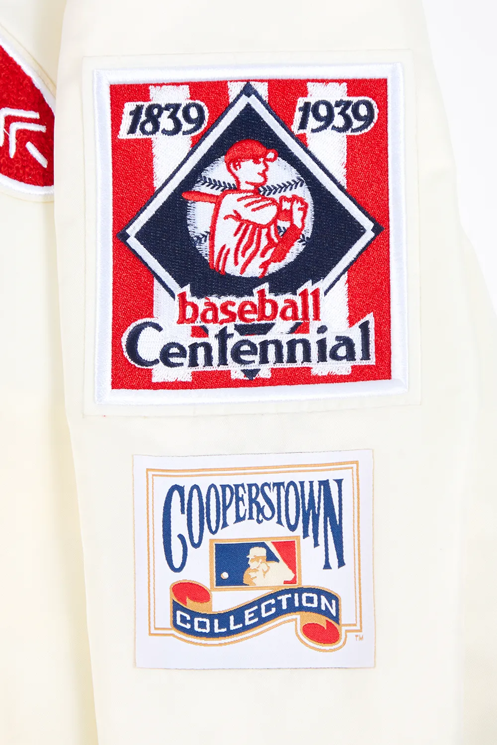 MLB BOSTON RED SOX RETRO CLASSIC MEN'S RIB SATIN JACKET (EGGSHELL/MIDNIGHT NAVY)