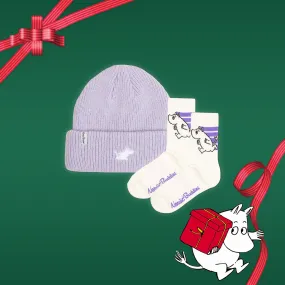 Moomintroll Active Socks and Beanie Christmas Combo - Lilac & White