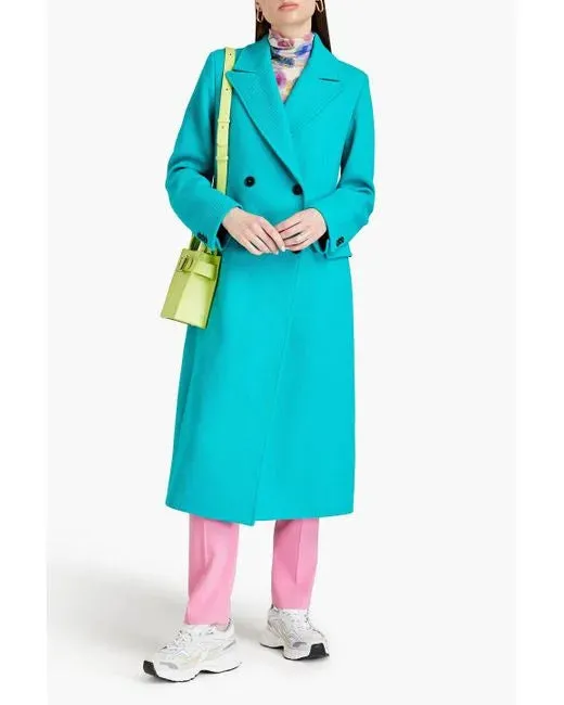 MSGM  Turquoise Thick Twill Wool Blend Trench Coat