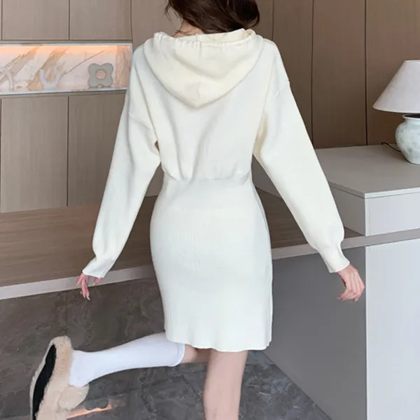 Temperament Hooded Sweatshirt Knitted Sweater Dress