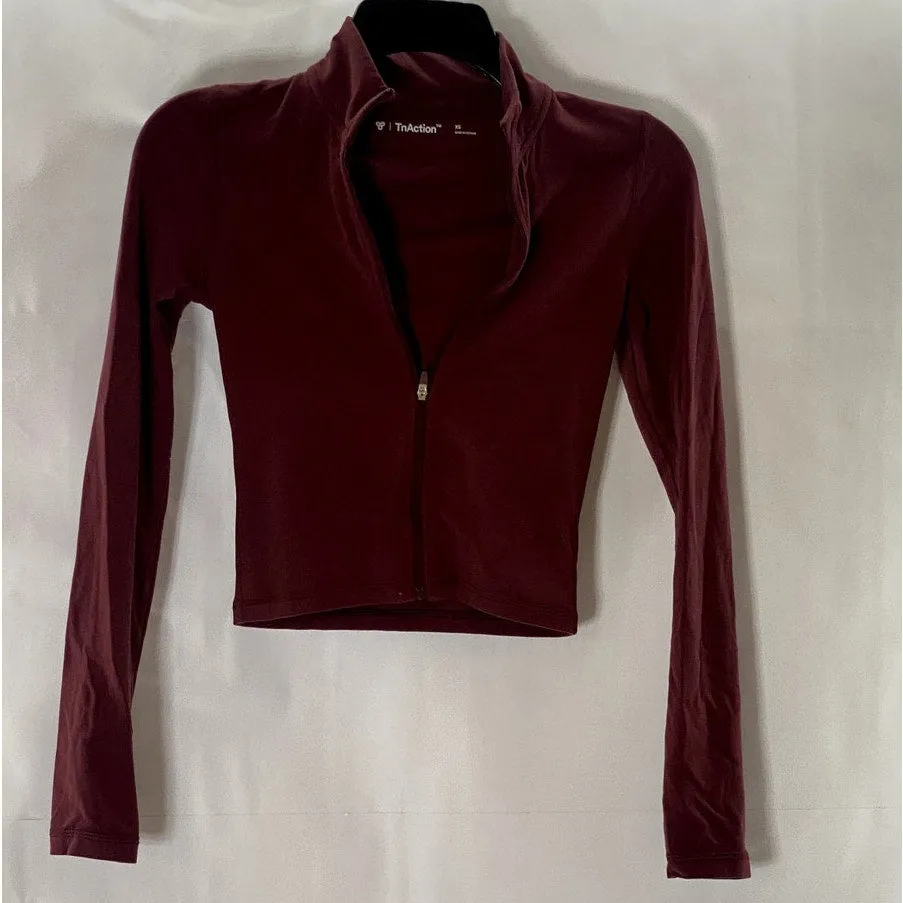 TNACTION Women's Burgundy Mock-Neck Zip-Up Long Sleeve Lightweight Jacket SZ XS